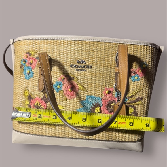 Coach Floral Embroidered Straw Satchel - Tan and Brown Bag & Wallet - Picture 7 of 10